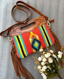 Aztec fringe crossbody shoulder bag- Aztec wool woven Diamond cross wool woven s - Picture 1 of 2