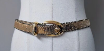 Belts By Simon Vintage 80's Genuine Leather Gold Metallic Belt Small To Medium  - Image 1 of 4
