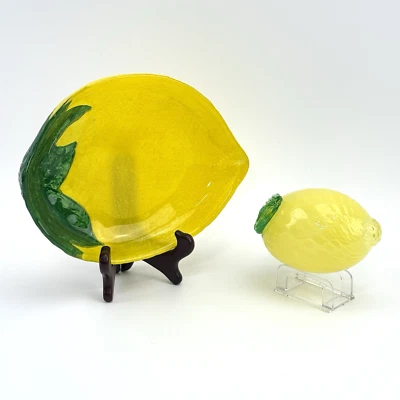 VTG Keramik Zitronenschale + Glaszitrone | Deko Retro 70er Stil | Obstschale Set - Bild 1 von 4