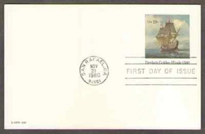 US. UX86. 19c. Golden Hinde. Postal Cards. FDC. MNH. 1980 - Picture 1 of 1