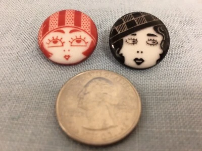Vintage JHB LASAR ENGRAVED Buttons FLAPPER GIRL BLACK RED WHITE Novelty 'NOS' - Image 1 of 4