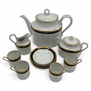 Juego de café de porcelana Richard Ginori con borde dorado - Tetera crema azucarero C - Imagen 1 de 6