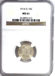 1914-D Barber Dime :  NGC MS61 - Picture 1 of 4