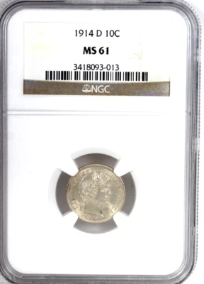 1914-D Barber Dime :  NGC MS61 - Image 1 of 4