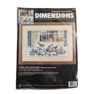 Dimensions Counted Cross Stitch Kit 14"X9" Three Bird Watchers Cats Kitties 3839 - Image 1 of 4