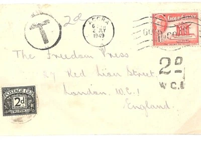 GB KGVI POSTAGE DUE Cover GOLD COAST Accra UNDERPAID 1949 London *2d/WC1* D58 - Image 1 of 4