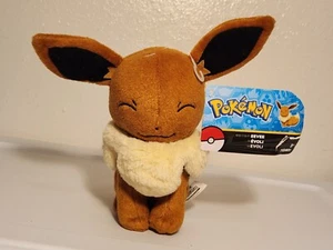 NEW with Tags Tomy 2016 Pokemon EEVEE EVOLI Plush 7" Closed Eyes Smiling Cute - Picture 1 of 6