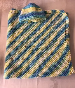 Manta y sombrero de bebé recién nacido de punto - Hecho a mano azul amarillo bebé afgano y sombrero - Imagen 1 de 1