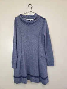 Paper Crane Juniors M Turtleneck Sweater Dress Blue Stripe Pocket Lace Back Boho - Picture 1 of 7