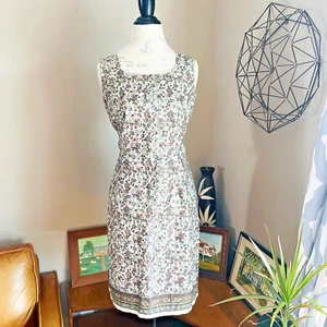Vintage Y2K Women’s L Boho Green Floral Cotton Dress Cottagecore Whimsy Office - Picture 1 of 9