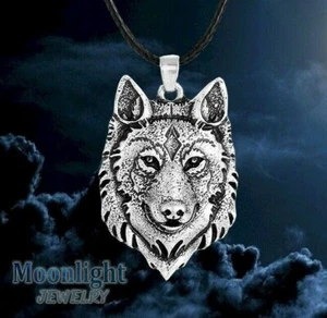 New Silver Wolf Head Nordic Pendant Viking Necklace - Picture 1 of 4