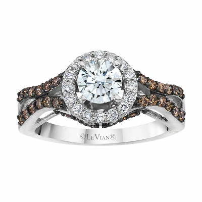 Anel LeVian ouro branco 14K diamante chocolate H-I 1,32 cts tamanho 7 - Imagem 1 de 4