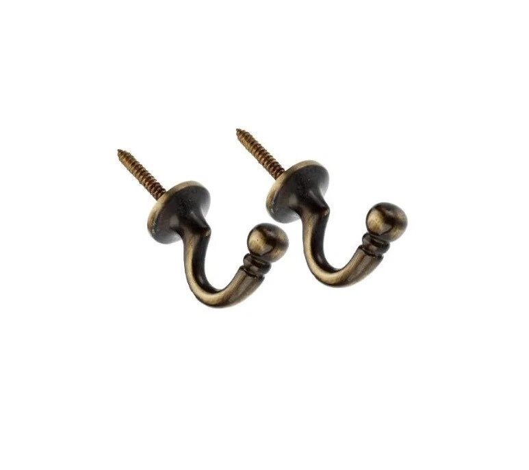 2x ANTIQUE BRASS TIE BACKS 1 Pair Ball End Curtain Drape Tassel Screw In Hooks - Image 1 of 1