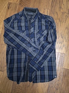MK Machine Mens Shirt Sz Large Plaid Blue And Black - Picture 1 of 3