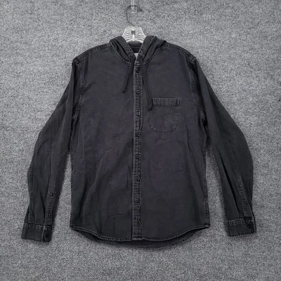 Camisa con botones American Eagle para hombre M mediana negra denim con capucha manga larga Foto 1 de 4