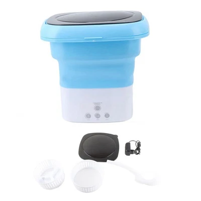 (Blue White EU Plug)Mini Foldable Washer Mini Portable Bucket Washing Machine - Image 1 of 4