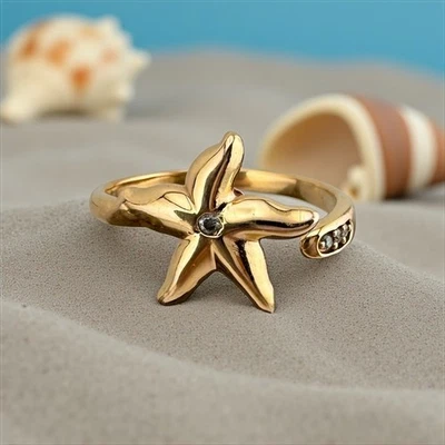 Vintage 14k Rose Gold Starfish Ring with Diamond Accents 0.02ctw Size 4.5 2g - Image 1 of 4