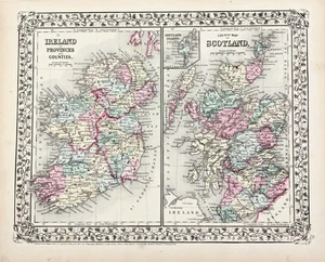 1869 SCOTLAND - IRELAND Map ORIGINAL Mitchell (13.25X10.5) DUBLIN GLASGOW - Picture 1 of 5