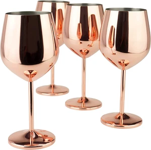 Kupfer/Roségold Stiel Edelstahl Weinglas Set 4-18,5 Oz - Bild 1 von 12