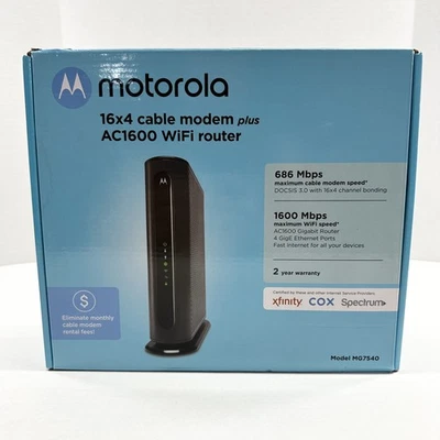 Motorola 16x4 Cable Modem Plus AC1600 Dual Band WiFi Gigabit Router Model MG7540 - Image 1 of 4