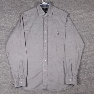 Camisa Psycho Bunny Para Hombre Gris Mediana Con Botones Manga Larga Logo Bordado - Imagen 1 de 10