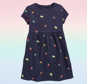 Antiguo Vestido Azul Marino Bebé Niñas Estampado Jersey Tejido Manga Corta Talla 12-18 Meses - Imagen 1 de 1