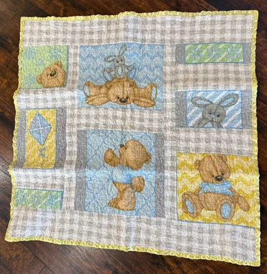 Nuevo bebé niño hecho a mano acolchado 36"x40" adorable oso conejito Foto 1 de 4