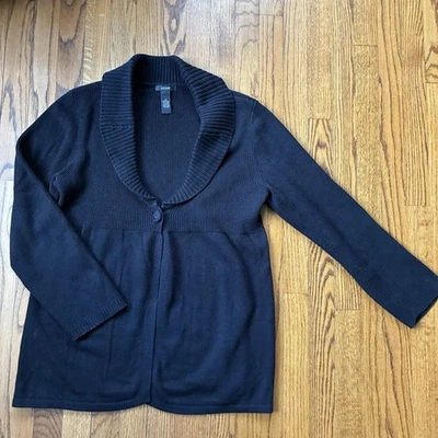 Cárdigan Alfani cuello chal un botón negro línea larga para mujer XL algodón angora Foto 1 de 4