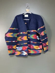Express Tricot VTG Womens OS Cardigan Wool Boho Colorful Textured Hand Knit - Picture 1 of 9