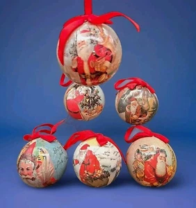 Vintage Santa Pappmaché Kugeln Weihnachtsschmuck Weihnachten St Nick 6er Set - Bild 1 von 15
