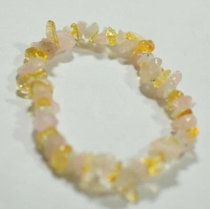CITRIN, ROSENQUARZ & MONDSTEIN CHIP PERLEN ARMBAND + GRATIS CITRIN TROMMELSTEIN - Bild 1 von 4