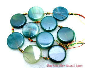 28mm Round Coin Natural Blue Agate Loose Beads for Jewelry Making DIY Strand 15" - Picture 1 of 9