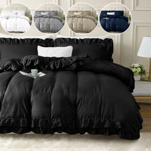 Luxury Ruffled Frill Duvet Quilt Cover Bedding Set Single Double King Size - Picture 1 of 46