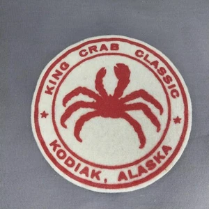 King Crab Classic Kodiak AK Alaska Red White 4 3/4" Round Felt Patch Seafood - Picture 1 of 2