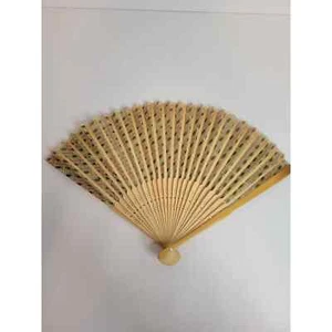Vintage 1960s Cut Out Bamboo Wood Hand Held Fan - Picture 1 of 6
