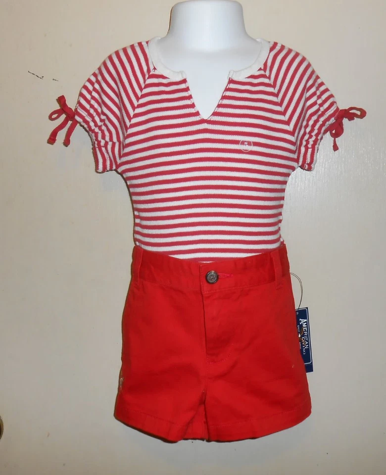 Pantalones Cortos Cintura Ajustable American Living Girls + Top a Rayas Cuello en V Cinco (5) Nuevos con Etiquetas Foto 1 de 3