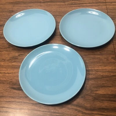Set of 3 IKEA Fargrik 15199-2 Glossy Turquoise Blue Salad Side Plates 8” - Image 1 of 4