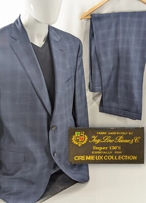 Loro Piana Wool Blue Subtle Plaid 2 Piece Suit Daniel Cremieux 43R (46") 34x30  - Image 1 of 4