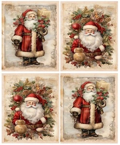 Set of 4 Christmas Santa Decoupage Prints on Rice Paper for Holiday Decor #CXA4 - Picture 1 of 2