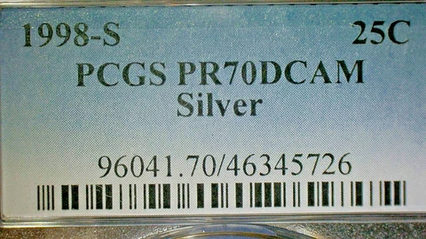 UNITED STATES 1998-S PCGS PR70DCAM SILVER QUARTER DOLLAR KM#164b Cover