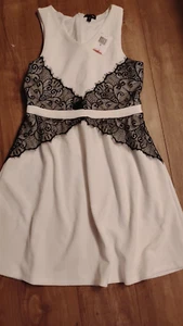 NWT MAX + RILEY GIRL JUNIOR WHITE DRESS W/ BLACK LACE ,SIZE 16 - Picture 1 of 5