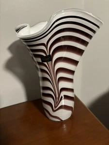 MAKORA KROSNO ZEBRA PRINT Art Glass Vase J Popieluszki Poland 15” - Picture 1 of 8