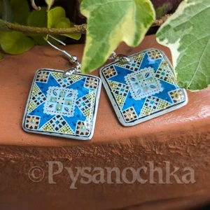 Pendientes Pysanka. Cáscara de avestruz. Huevo de Pascua estilo. Pysanky hecho a mano por Halyna - Imagen 1 de 8
