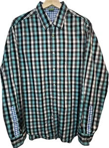 Hugo Boss Shirt Mens Large Turquoise Check Plaid Green Label LS Smart Casual Top - Picture 1 of 20