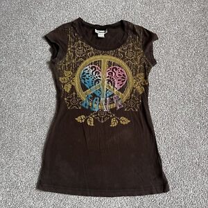 Vintage Y2K Belle Du Jour Peace Sign Heart Love Floral T Shirt Women’s Grunge
