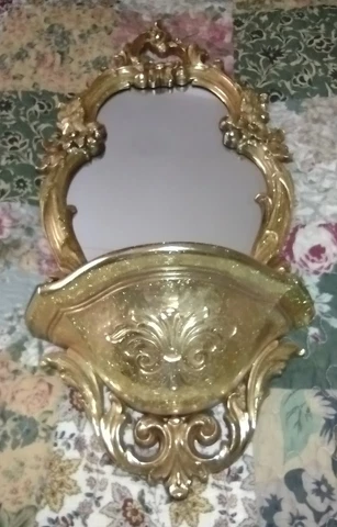 Vtg 1970 Dart Syroco Gold Ornate Wall Mirror w/ Shelf 2327 Hollywood Regency MCM Cover