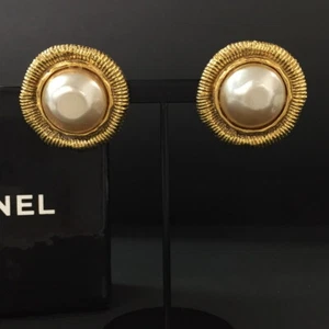 CHANEL Pearl Gold Tone Earrings/3BD0052 - Picture 1 of 8