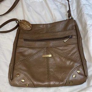 ladies genuine brown leather Crossover Bag By Lorenz Accessories - Picture 1 of 6