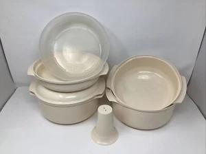 TUPPERWARE TUPPERWAVE ALMOND 7pc STACKING MICROWAVE COOKER SET - Picture 1 of 6