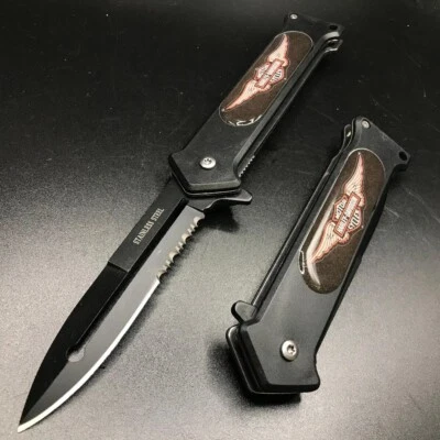 Faca de bolso dobrável 8" estilo tático assistido por mola EDC preta - Imagem 1 de 3